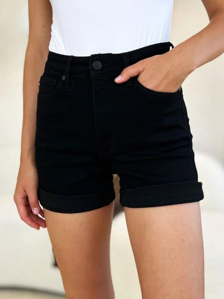 Judy Blue Full Size High Waist Tummy Control Cuffed Denim Shorts - Sleekdenim.com