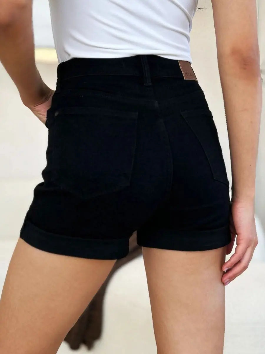 Judy Blue Full Size High Waist Tummy Control Cuffed Denim Shorts - Sleekdenim.com