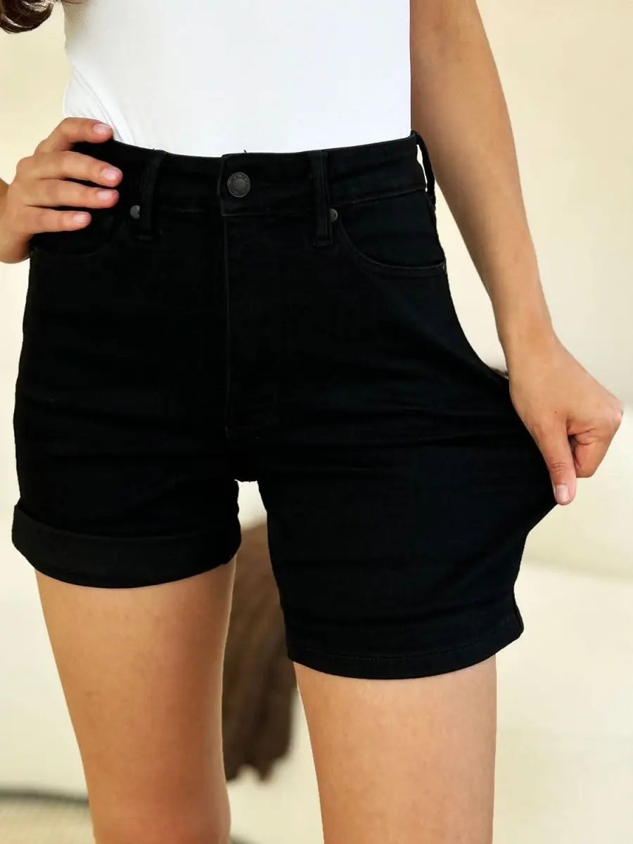 Judy Blue Full Size High Waist Tummy Control Cuffed Denim Shorts - Sleekdenim.com