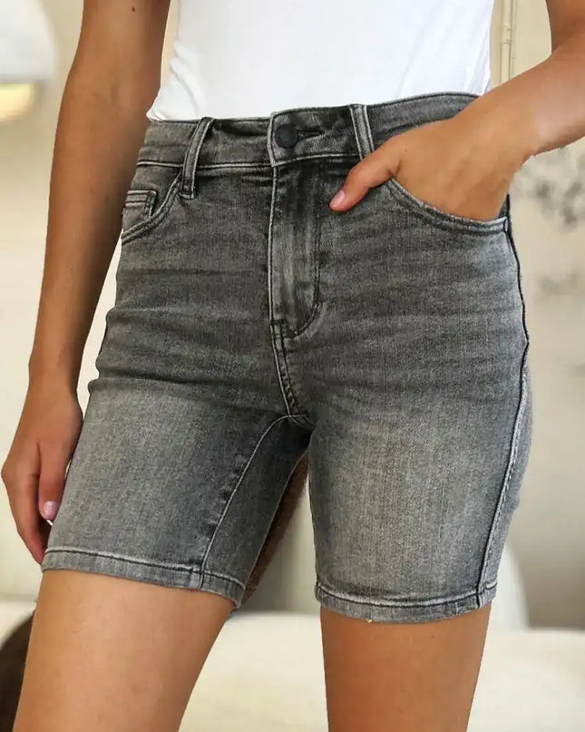Judy Blue Full Size High Waist Washed Denim Shorts 150230 - Sleekdenim.com