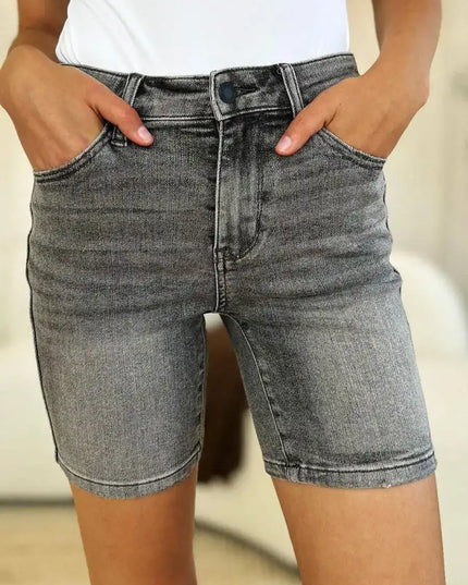 Judy Blue Full Size High Waist Washed Denim Shorts 150230 - Sleekdenim.com