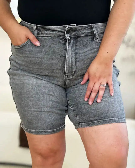 Judy Blue Full Size High Waist Washed Denim Shorts 150230 - Sleekdenim.com