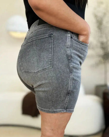 Judy Blue Full Size High Waist Washed Denim Shorts 150230 - Sleekdenim.com