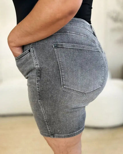 Judy Blue Full Size High Waist Washed Denim Shorts 150230 - Sleekdenim.com