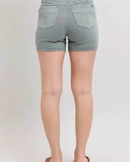 Judy Blue Hw Garment Dyed & Back Pkt Embroidery Shorts 150313 - Sleekdenim.com