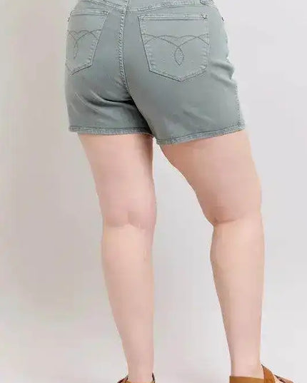 Judy Blue Hw Garment Dyed & Back Pkt Embroidery Shorts 150313 - Sleekdenim.com