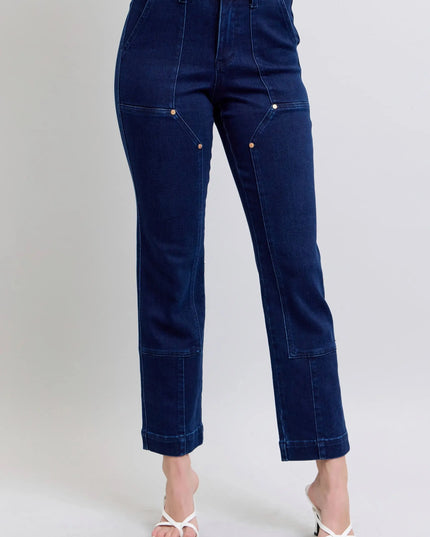 Judy Blue Full Size Hw Work Wear Knee Patch Straight Jeans Plus Size - Sleekdenim.com