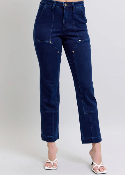 Judy Blue Full Size Hw Work Wear Knee Patch Straight Jeans Plus Size - Sleekdenim.com
