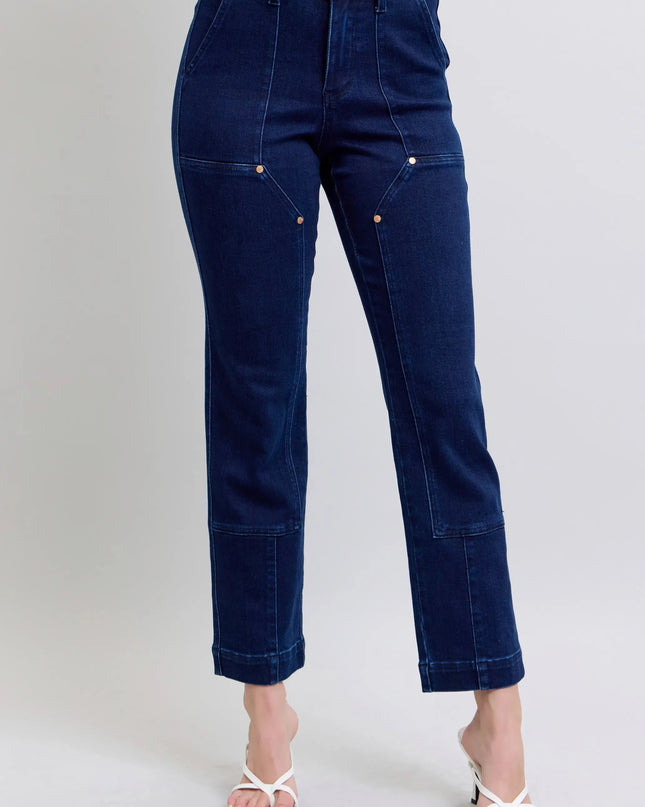 Judy Blue Full Size Hw Work Wear Knee Patch Straight Jeans Plus Size - Sleekdenim.com