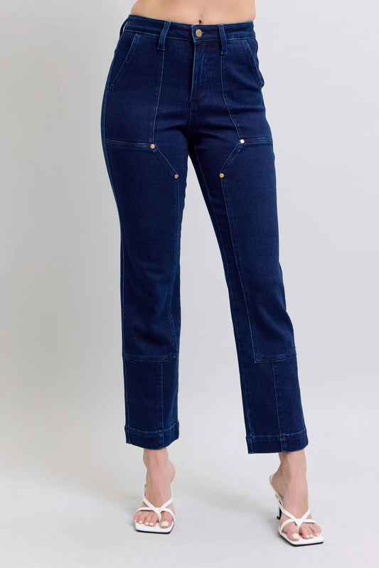 Judy Blue Full Size Hw Work Wear Knee Patch Straight Jeans Plus Size - Sleekdenim.com