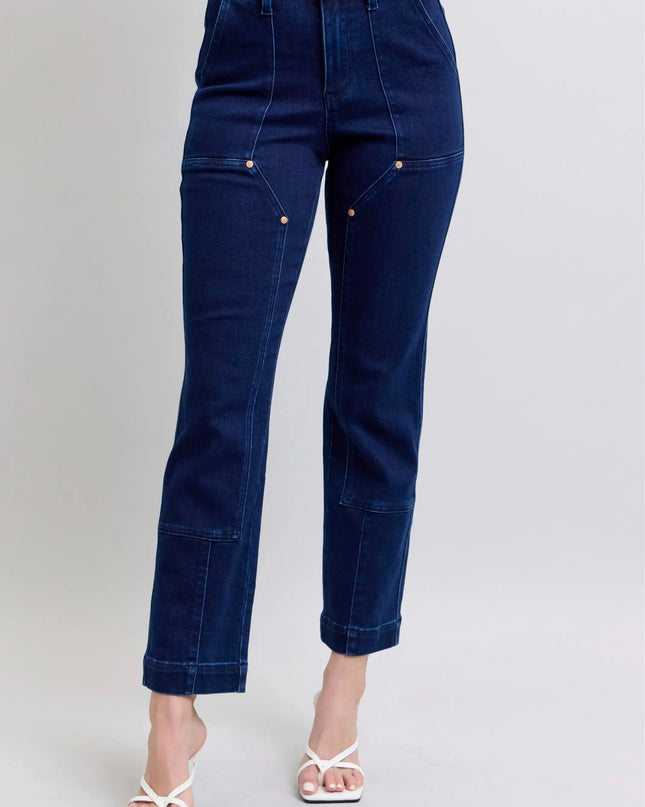 Judy Blue Full Size Hw Work Wear Knee Patch Straight Jeans Plus Size - Sleekdenim.com