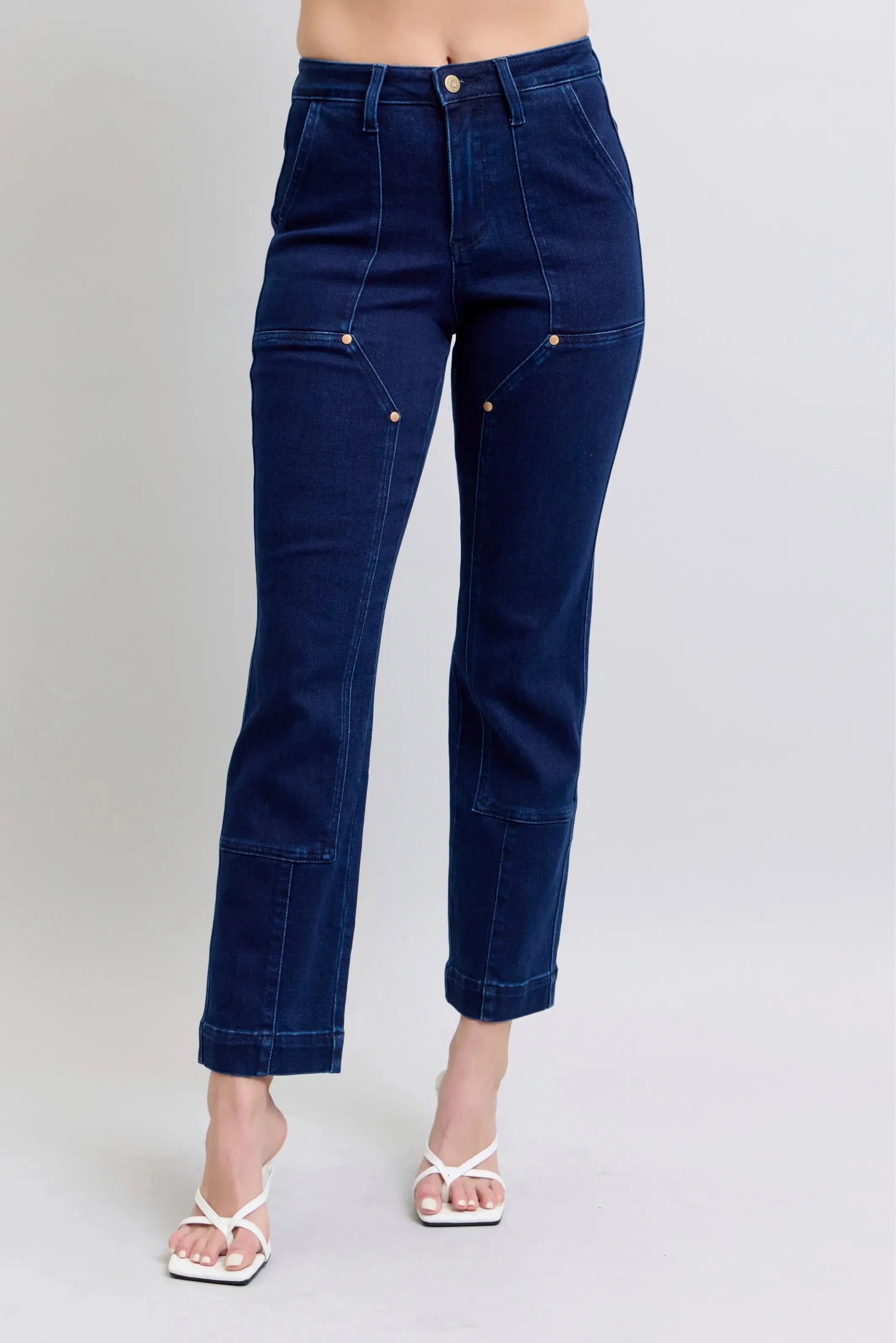 Judy Blue Full Size Hw Work Wear Knee Patch Straight Jeans Plus Size - Sleekdenim.com