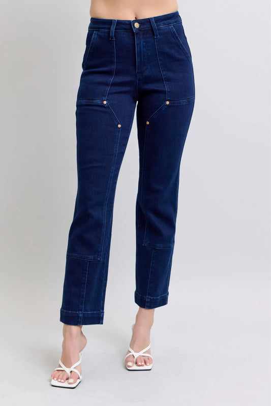 Judy Blue Full Size Hw Work Wear Knee Patch Straight Jeans Plus Size - Sleekdenim.com