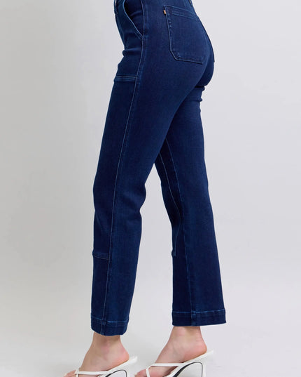 Judy Blue Full Size Hw Work Wear Knee Patch Straight Jeans Plus Size - Sleekdenim.com