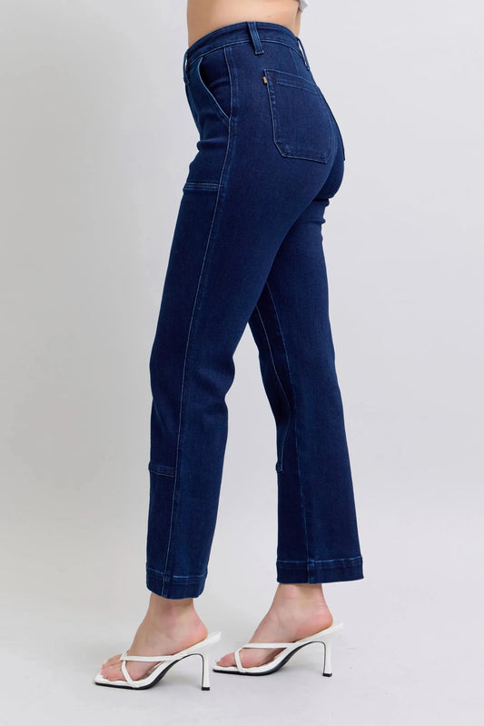 Judy Blue Full Size Hw Work Wear Knee Patch Straight Jeans Plus Size - Sleekdenim.com