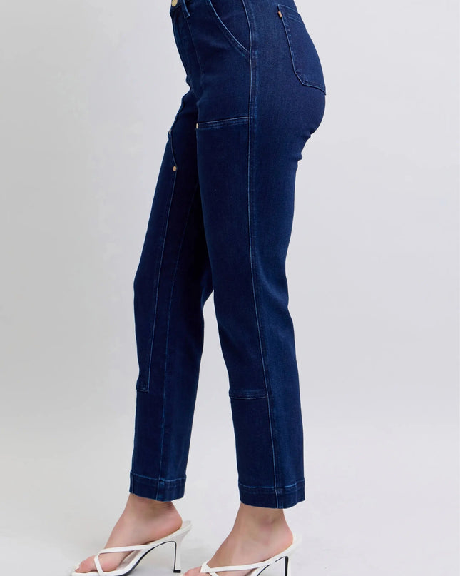 Judy Blue Full Size Hw Work Wear Knee Patch Straight Jeans Plus Size - Sleekdenim.com