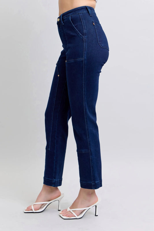 Judy Blue Full Size Hw Work Wear Knee Patch Straight Jeans Plus Size - Sleekdenim.com