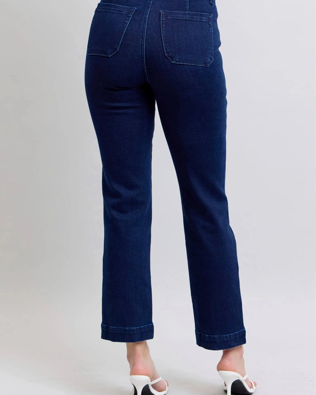 Judy Blue Full Size Hw Work Wear Knee Patch Straight Jeans Plus Size - Sleekdenim.com