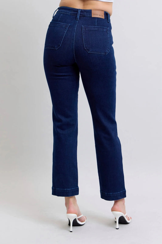 Judy Blue Full Size Hw Work Wear Knee Patch Straight Jeans Plus Size - Sleekdenim.com