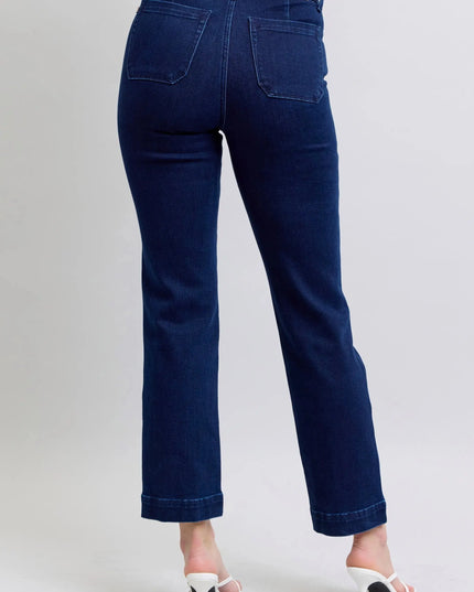 Judy Blue Full Size Hw Work Wear Knee Patch Straight Jeans Plus Size - Sleekdenim.com