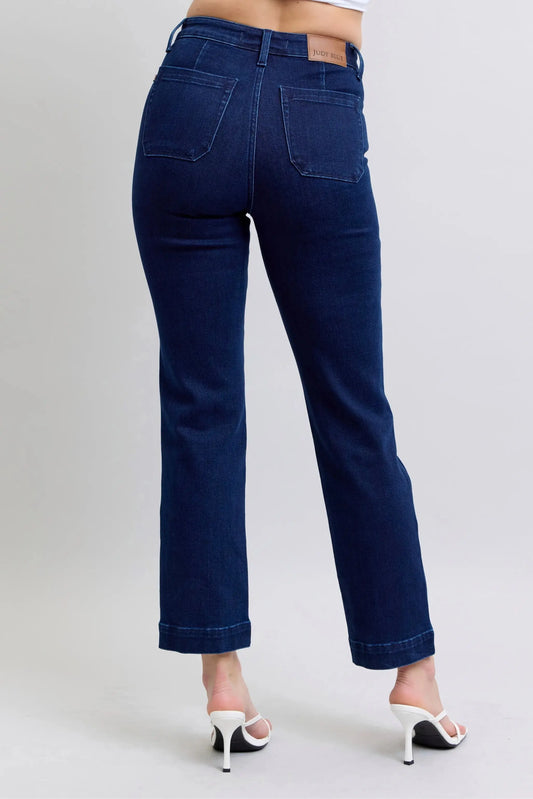 Judy Blue Full Size Hw Work Wear Knee Patch Straight Jeans Plus Size - Sleekdenim.com