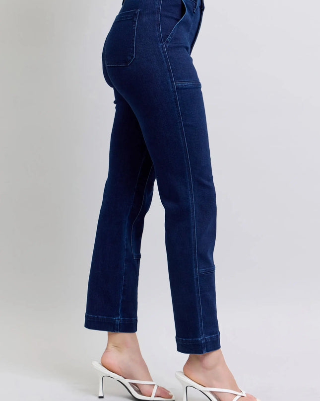 Judy Blue Full Size Hw Work Wear Knee Patch Straight Jeans Plus Size - Sleekdenim.com