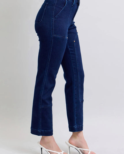 Judy Blue Full Size Hw Work Wear Knee Patch Straight Jeans Plus Size - Sleekdenim.com