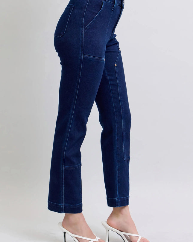 Judy Blue Full Size Hw Work Wear Knee Patch Straight Jeans Plus Size - Sleekdenim.com