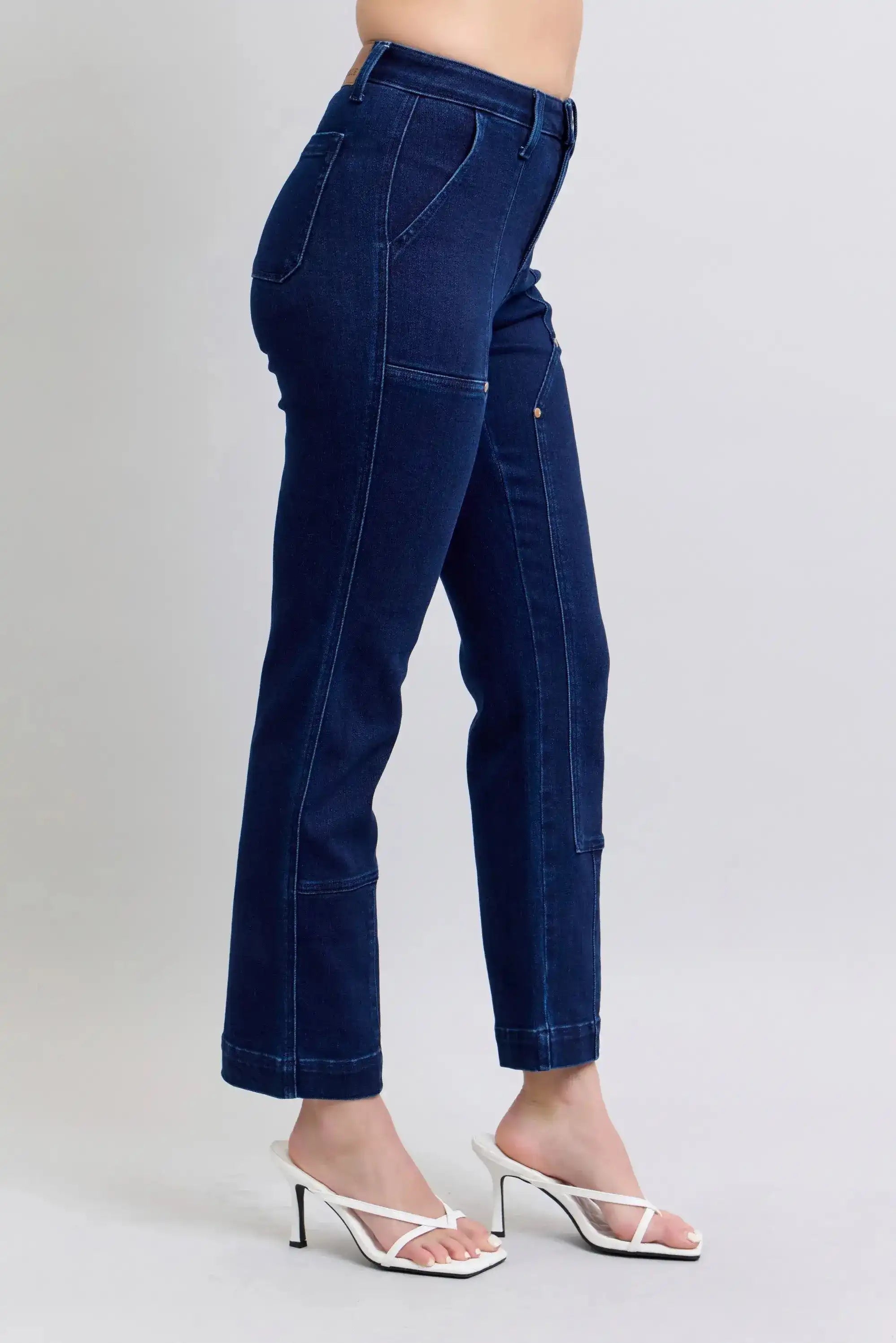 Judy Blue Vintage Dark Wash Utility Straight Leg Jeans 88918 - Sleekdenim.com