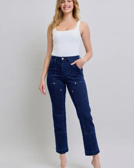 Judy Blue Full Size Hw Work Wear Knee Patch Straight Jeans Plus Size - Sleekdenim.com