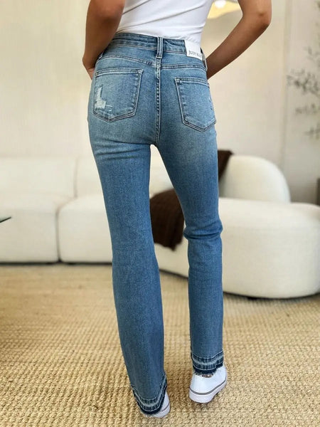 Judy Blue Full Size Mid Rise Destroyed Hem Distressed Jeans - Sleekdenim.com