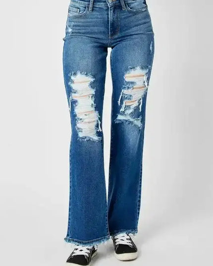 Judy Blue Casual Ripped Fitted Denim Jeans 82605