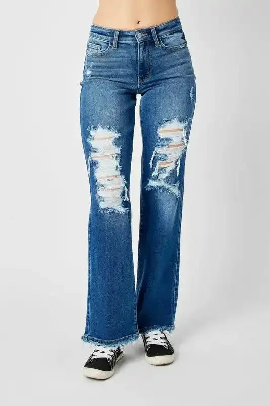 Judy Blue Casual Ripped Fitted Denim Jeans 82605