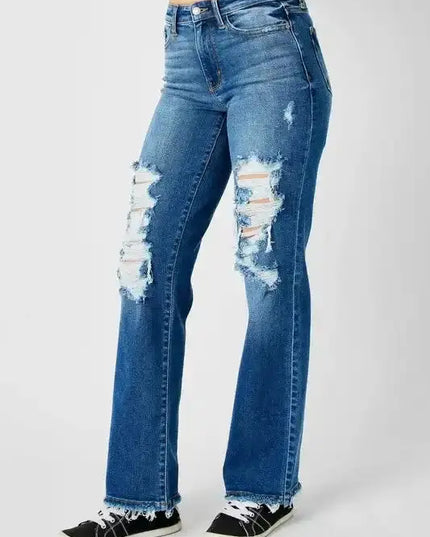 Judy Blue Casual Ripped Fitted Denim Jeans 82605