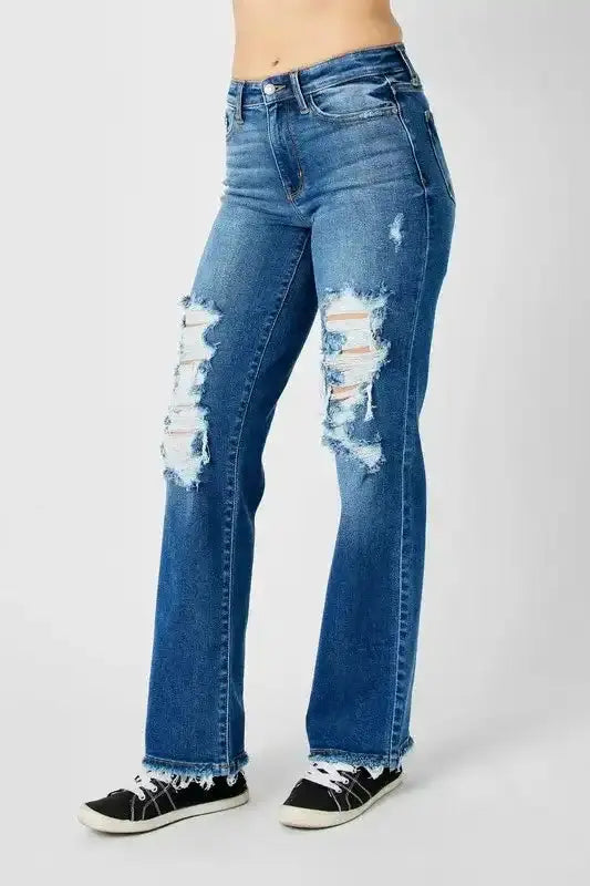 Judy Blue Casual Ripped Fitted Denim Jeans 82605