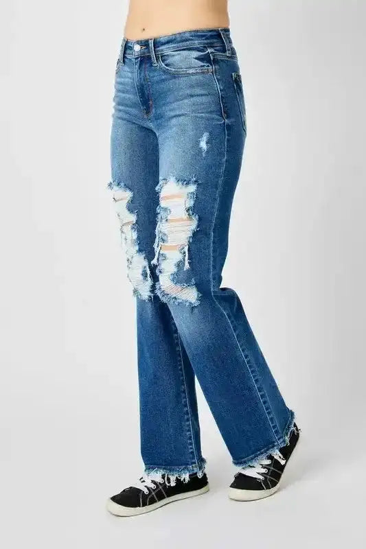 Judy Blue Mid Rise Comfy & Soft Ripped Denim Jeans 82605 - Image 6