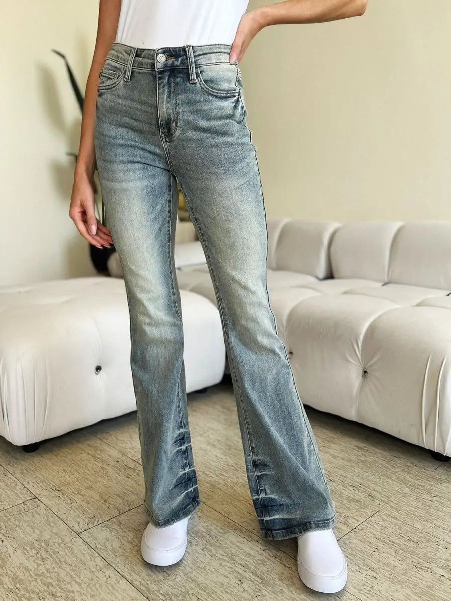 Judy Blue Full Size Mid Rise Flare Jeans - Sleekdenim.com