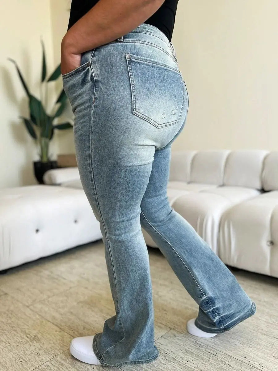 Judy Blue Full Size Mid Rise Flare Jeans - Sleekdenim.com