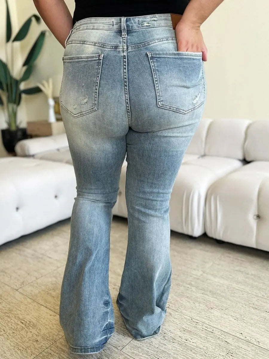 Judy Blue Full Size Mid Rise Flare Jeans - Sleekdenim.com