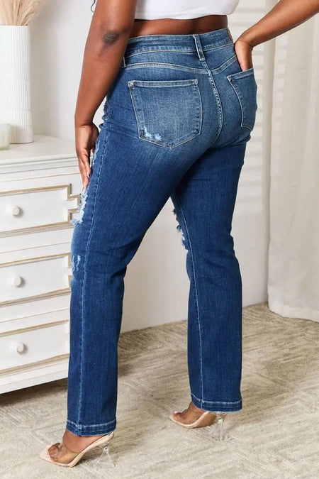 Judy Blue Full Size Mid Rise Hand Sand & Destroy Bootcut Jeans - Sleekdenim.com