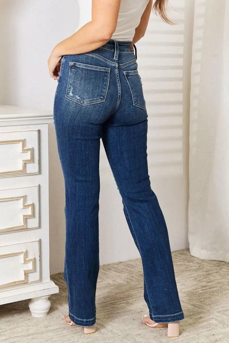 Judy Blue Full Size Mid Rise Hand Sand & Destroy Bootcut Jeans - Sleekdenim.com