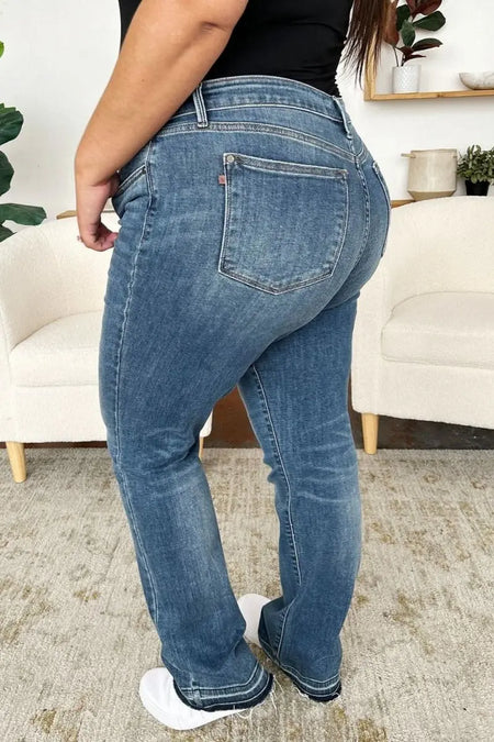 Judy Blue Full Size Mid Rise Release Hem Jeans - Sleekdenim.com