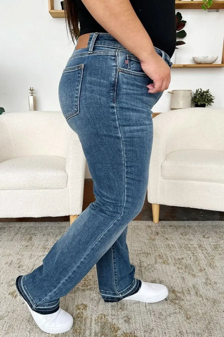 Judy Blue Full Size Mid Rise Release Hem Jeans - Sleekdenim.com