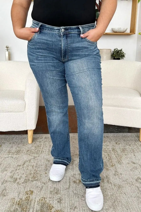 Judy Blue Full Size Mid Rise Release Hem Jeans - Sleekdenim.com