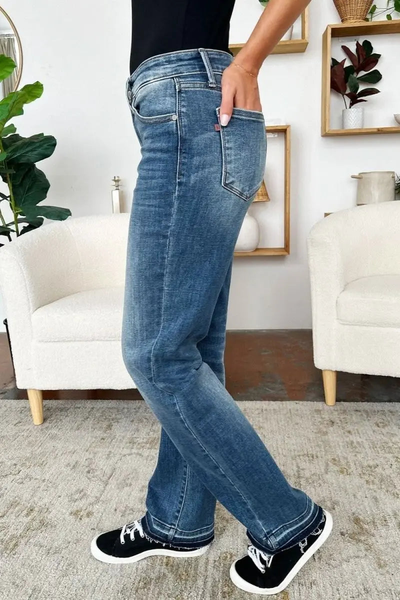 Judy Blue Full Size Mid Rise Release Hem Jeans - Sleekdenim.com