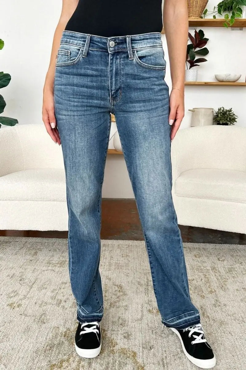 Judy Blue Full Size Mid Rise Release Hem Jeans - Sleekdenim.com