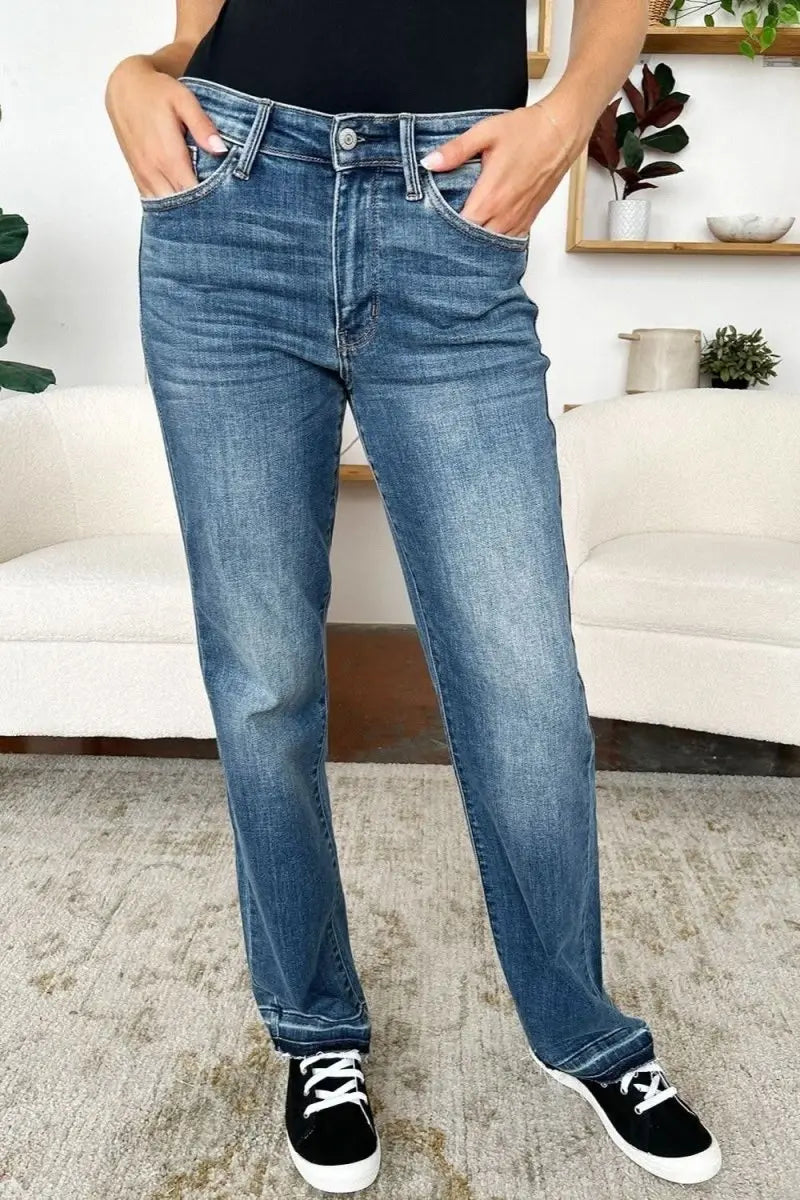 Judy Blue Full Size Mid Rise Release Hem Jeans - Sleekdenim.com