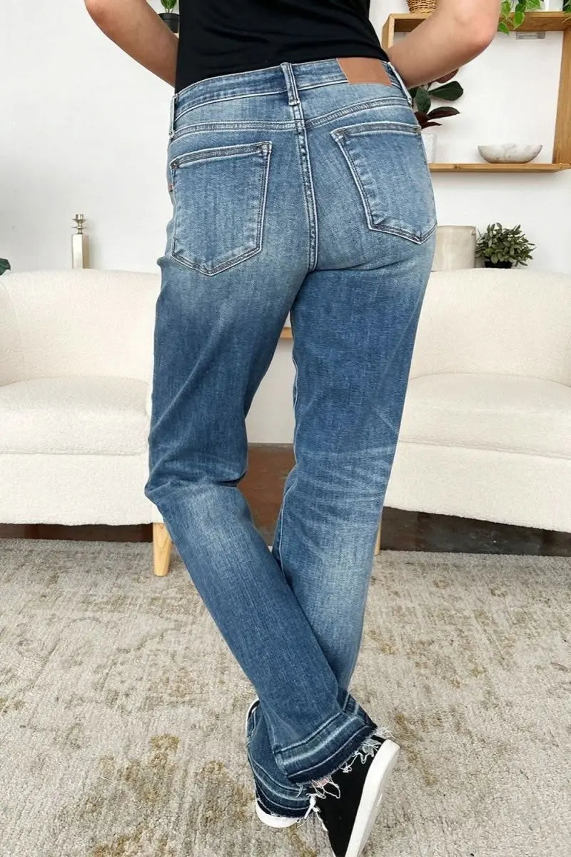 Judy Blue Full Size Mid Rise Release Hem Jeans - Sleekdenim.com