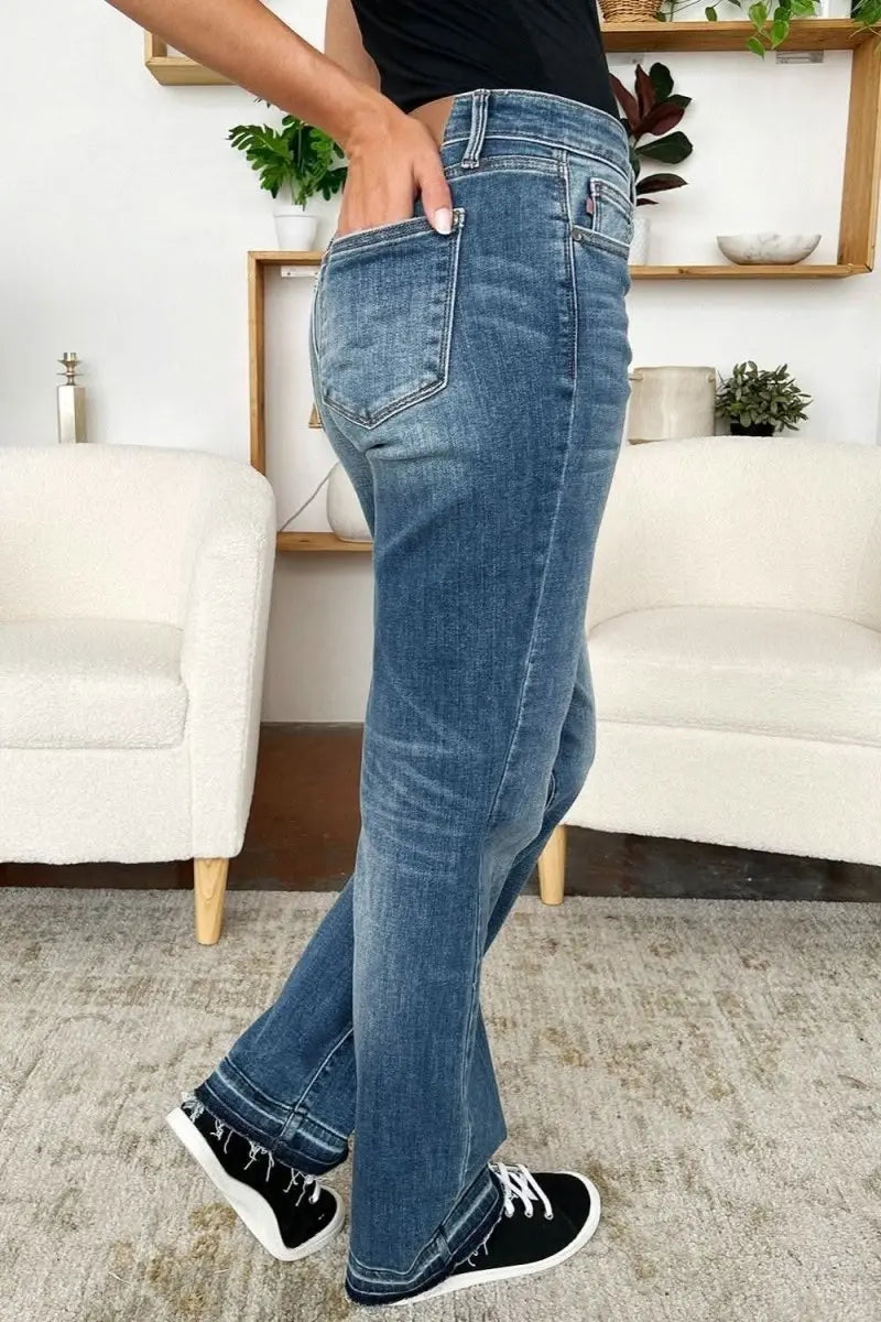 Judy Blue Full Size Mid Rise Release Hem Jeans - Sleekdenim.com