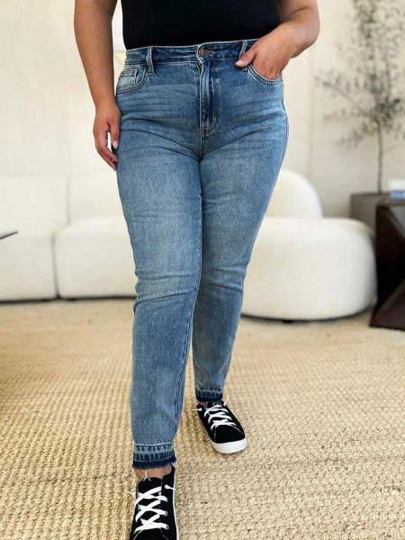 Judy Blue Full Size Mid Rise Rigid Magic Release Hem Jeans - Sleekdenim.com